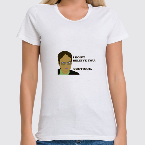 Заказать женскую футболку в Москве. Футболка классическая Dwight Schrute от crodxe - готовые дизайны и нанесение принтов.