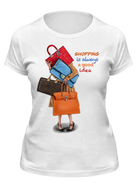 Заказать женскую футболку в Москве. Футболка классическая Shopping 🛍  от @kristy_art_k  - готовые дизайны и нанесение принтов.