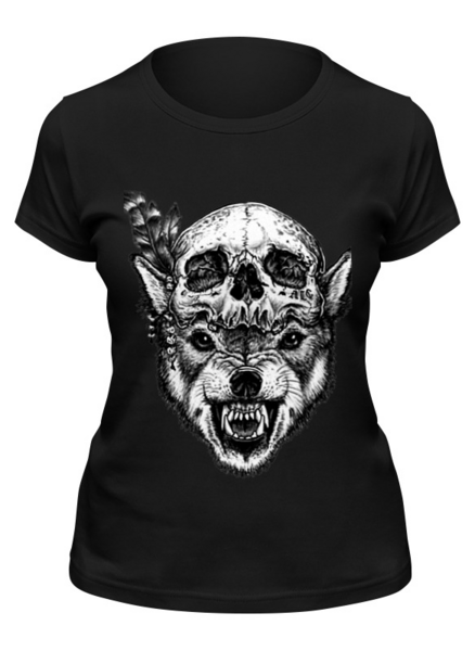 Заказать женскую футболку в Москве. Футболка классическая Wolf & Skull от Leichenwagen - готовые дизайны и нанесение принтов.