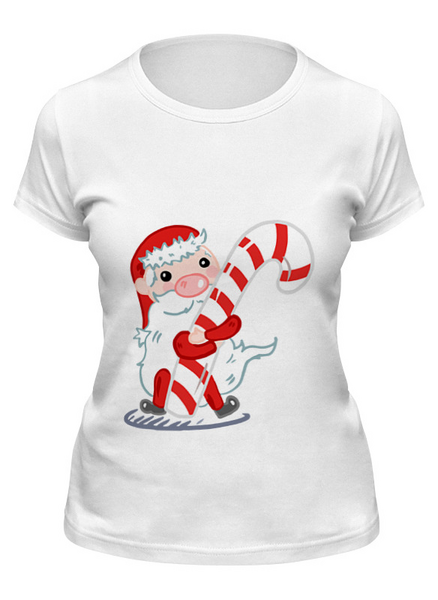 Заказать женскую футболку в Москве. Футболка классическая Дед Мороз с леденцом  от Romanova - готовые дизайны и нанесение принтов.