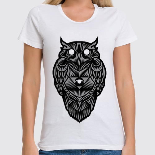 Заказать женскую футболку в Москве. Футболка классическая Сова (Owl) от trugift - готовые дизайны и нанесение принтов.