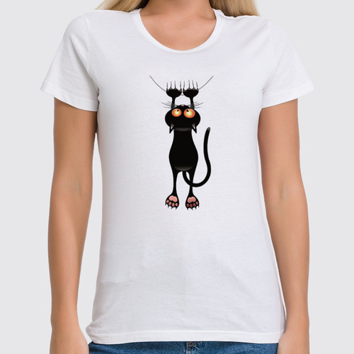 Заказать женскую футболку в Москве. Футболка классическая кошка от queen  - готовые дизайны и нанесение принтов.