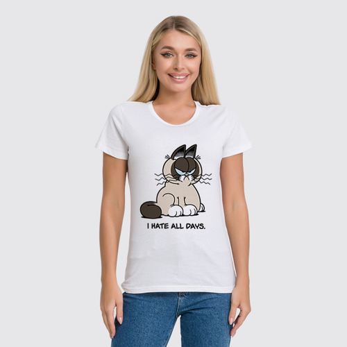 Заказать женскую футболку в Москве. Футболка классическая Грустный Кот (Grumpy Cat) от originals - готовые дизайны и нанесение принтов.