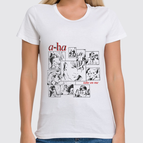 Заказать женскую футболку в Москве. Футболка классическая a-ha / Take On Me от OEX design - готовые дизайны и нанесение принтов.