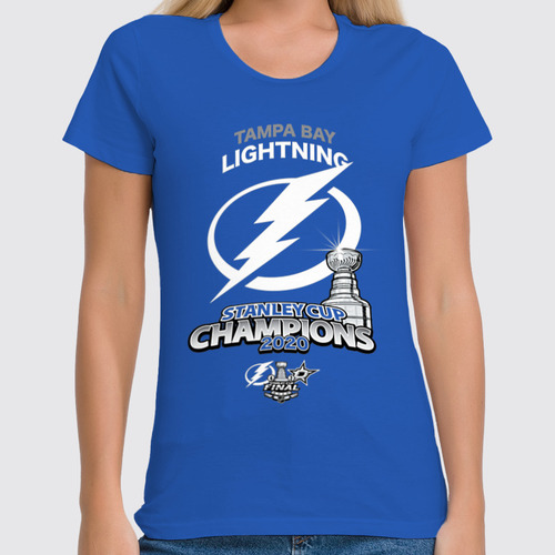 Заказать женскую футболку в Москве. Футболка классическая Tampa Bay Lightning Stanley Cup Champions 2020 от KutvinoV.com  - готовые дизайны и нанесение принтов.
