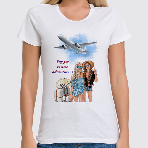 Заказать женскую футболку в Москве. Футболка классическая Travel girls 🌴🌺 от @kristy_art_k  - готовые дизайны и нанесение принтов.