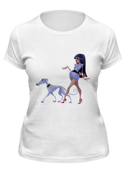 Заказать женскую футболку в Москве. Футболка классическая Леди с собакой от Yaroslava - готовые дизайны и нанесение принтов.