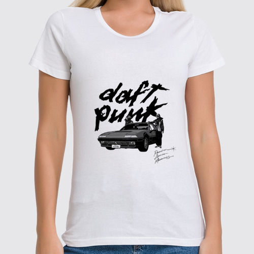Заказать женскую футболку в Москве. Футболка классическая Daft Punk  от cherdantcev - готовые дизайны и нанесение принтов.