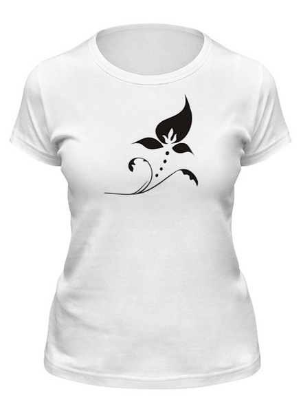Заказать женскую футболку в Москве. Футболка классическая черный цветок на белом фоне от nikol - готовые дизайны и нанесение принтов.
