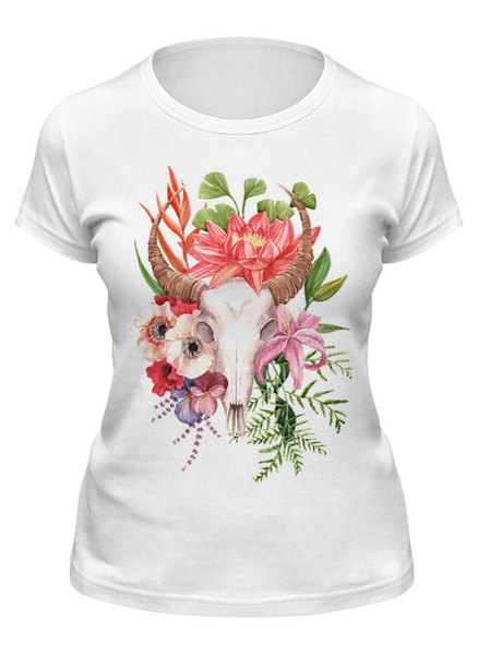Заказать женскую футболку в Москве. Футболка классическая Flower skull от Анна Терешина - готовые дизайны и нанесение принтов.