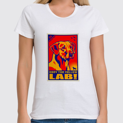 Заказать женскую футболку в Москве. Футболка классическая Собака: YELLOW LAB от Виктор Гришин - готовые дизайны и нанесение принтов.