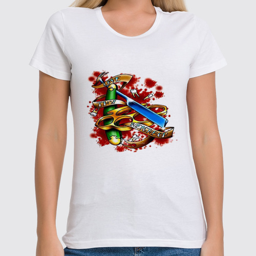 Заказать женскую футболку в Москве. Футболка классическая Love thy neighbor от Серега Шнайдер - готовые дизайны и нанесение принтов.