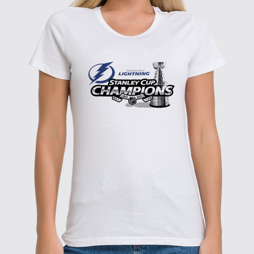 Заказать женскую футболку в Москве. Футболка классическая Tampa Bay Lightning Stanley Cup Champions 2020 от KutvinoV.com  - готовые дизайны и нанесение принтов.