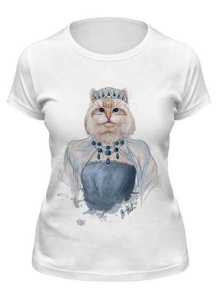 Заказать женскую футболку в Москве. Футболка классическая Queen cat от Ксения Мироедова - готовые дизайны и нанесение принтов.