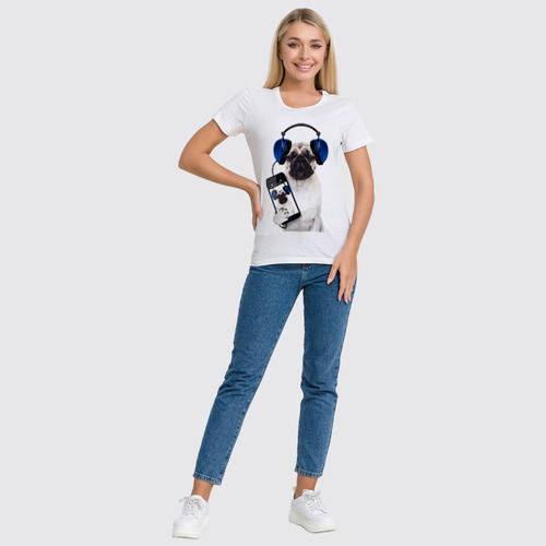 Заказать женскую футболку в Москве. Футболка классическая Собака мопс от Violet - готовые дизайны и нанесение принтов.