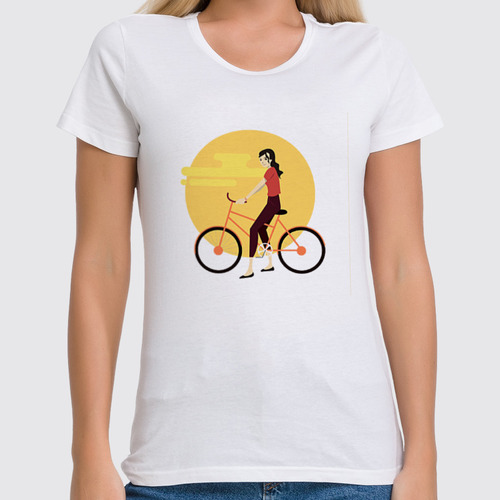 Заказать женскую футболку в Москве. Футболка классическая Девушка на велосипеде от Мария Никитина - готовые дизайны и нанесение принтов.