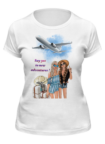 Заказать женскую футболку в Москве. Футболка классическая Travel girls 🌴🌺 от @kristy_art_k  - готовые дизайны и нанесение принтов.