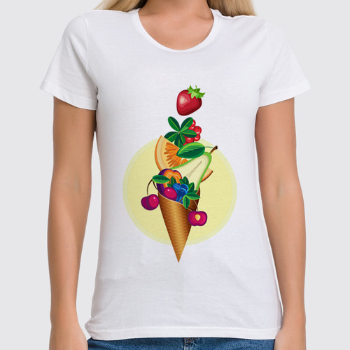 Заказать женскую футболку в Москве. Футболка классическая Рожок с фруктами от IrinkaArt  - готовые дизайны и нанесение принтов.