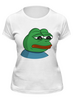 Заказать женскую футболку в Москве. Футболка классическая Грустная лягушка от Memepedia - готовые дизайны и нанесение принтов.