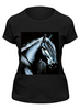 Заказать женскую футболку в Москве. Футболка классическая лошадь на черном бархате от Kris Leov - готовые дизайны и нанесение принтов.