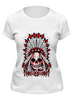 Заказать женскую футболку в Москве. Футболка классическая Скелет в индейской шляпе от YellowCloverShop - готовые дизайны и нанесение принтов.