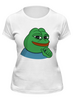 Заказать женскую футболку в Москве. Футболка классическая Пепе улыбается от Memepedia - готовые дизайны и нанесение принтов.