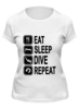 Заказать женскую футболку в Москве. Футболка классическая Eat sleep dive от enjoydiving - готовые дизайны и нанесение принтов.