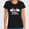 Заказать женскую футболку в Москве. Футболка классическая Merry catmas от skynatural - готовые дизайны и нанесение принтов.