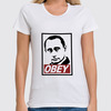 Заказать женскую футболку в Москве. Футболка классическая Путин OBEY от printik - готовые дизайны и нанесение принтов.