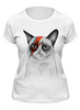 Заказать женскую футболку в Москве. Футболка классическая Grumpy Cat x Bowie от coolmag - готовые дизайны и нанесение принтов.