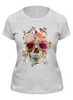 Заказать женскую футболку в Москве. Футболка классическая Цветочный череп от printik - готовые дизайны и нанесение принтов.
