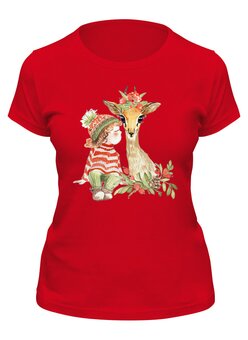 Заказать женскую футболку в Москве. Футболка классическая Девочка с олененком от T-shirt print  - готовые дизайны и нанесение принтов.