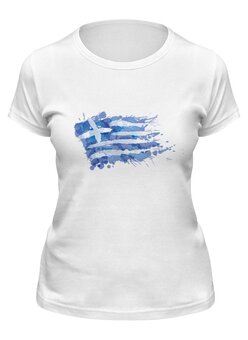 Заказать женскую футболку в Москве. Футболка классическая Греческий флаг (сплэш) от GRstyle  - готовые дизайны и нанесение принтов.