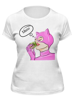 Заказать женскую футболку в Москве. Футболка классическая Женщина кошка  от irinabuzova86@yandex.ru - готовые дизайны и нанесение принтов.