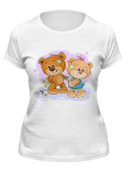 Заказать женскую футболку в Москве. Футболка классическая Влюблённые медвежата от BeliySlon - готовые дизайны и нанесение принтов.