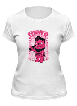 Заказать женскую футболку в Москве. Футболка классическая Медведь бандит от denis01001 - готовые дизайны и нанесение принтов.