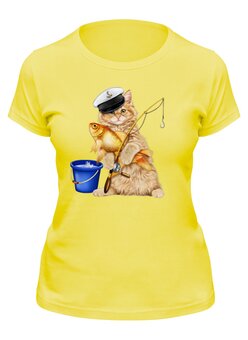 Заказать женскую футболку в Москве. Футболка классическая Котик рыбак от T-shirt print  - готовые дизайны и нанесение принтов.