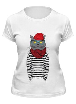Заказать женскую футболку в Москве. Футболка классическая Cat Hipster от sashadasha - готовые дизайны и нанесение принтов.