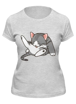 Заказать женскую футболку в Москве. Футболка классическая веселый котик от cherdantcev - готовые дизайны и нанесение принтов.