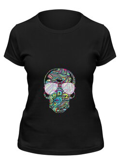 Заказать женскую футболку в Москве. Футболка классическая Цветной череп от YellowCloverShop - готовые дизайны и нанесение принтов.