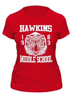 Заказать женскую футболку в Москве. Футболка классическая Hawkins middle school от zamza - готовые дизайны и нанесение принтов.