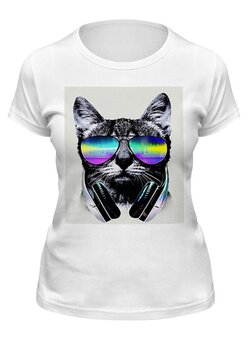 Заказать женскую футболку в Москве. Футболка классическая  Кот в очках от THE_NISE  - готовые дизайны и нанесение принтов.