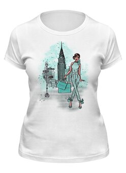 Заказать женскую футболку в Москве. Футболка классическая Tiffany. New York от @kristy_art_k  - готовые дизайны и нанесение принтов.