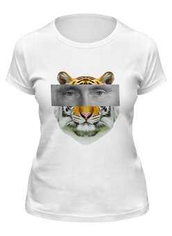 Заказать женскую футболку в Москве. Футболка классическая Путин тигр от Андрей Смирнов - готовые дизайны и нанесение принтов.