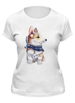 Заказать женскую футболку в Москве. Футболка классическая щенок корги от viviam@inbox.ru - готовые дизайны и нанесение принтов.
