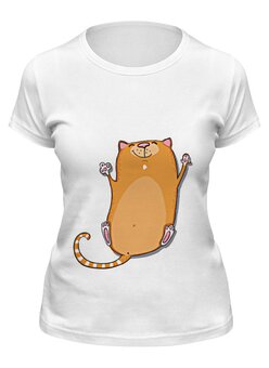 Заказать женскую футболку в Москве. Футболка классическая Рыжий кот от Lusi - готовые дизайны и нанесение принтов.
