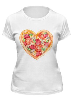 Заказать женскую футболку в Москве. Футболка классическая Пицца это любовь от lucky_vmv - готовые дизайны и нанесение принтов.