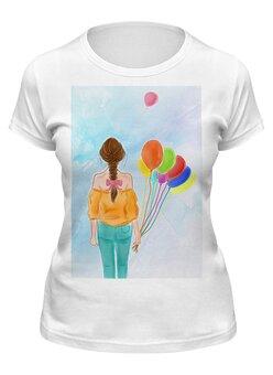 Заказать женскую футболку в Москве. Футболка классическая Девушка с воздушными шарами от Anna Eremina - готовые дизайны и нанесение принтов.