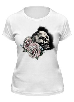 Заказать женскую футболку в Москве. Футболка классическая Череп и розы  от losikki@mail.ru - готовые дизайны и нанесение принтов.