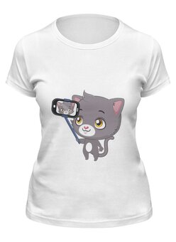 Заказать женскую футболку в Москве. Футболка классическая Селфи.Котёнок от Amerikanka - готовые дизайны и нанесение принтов.